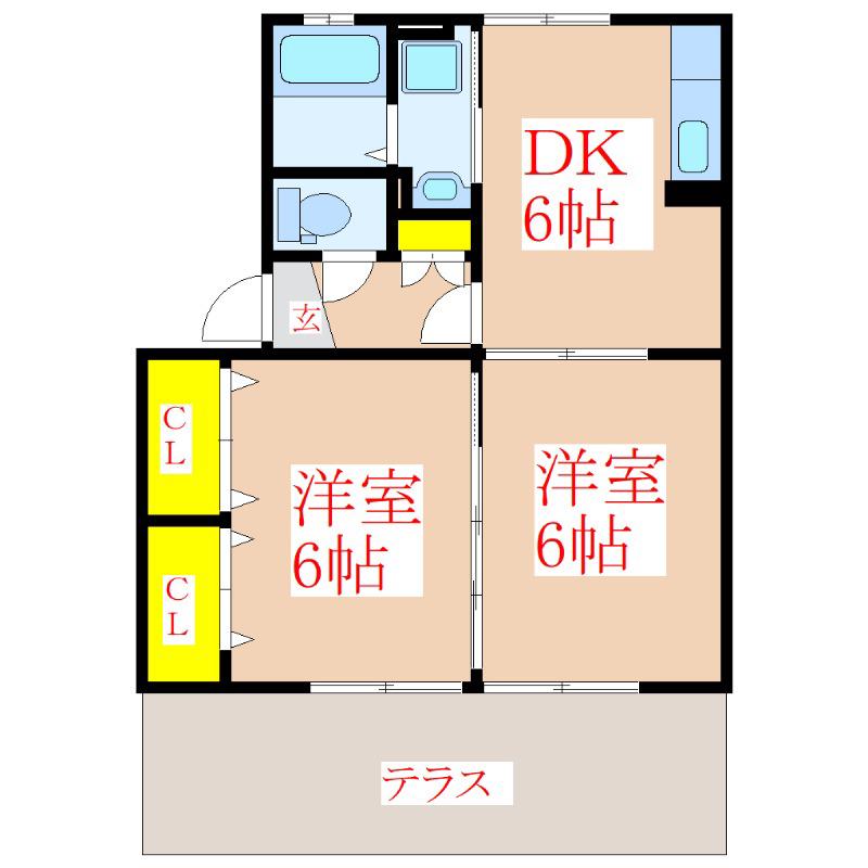 グランドゥールZB棟(2DK/1階)の間取り写真