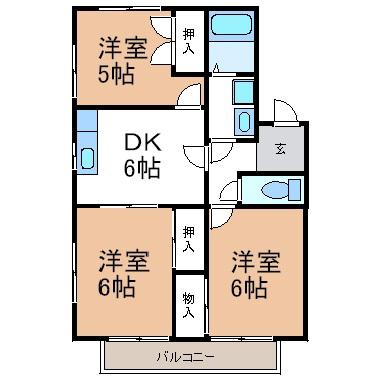 フラット・サプレス市川(3DK/2階)の間取り写真