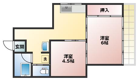 時ビル(2K/4階)の間取り写真