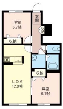 BELLWOOD桂 B(2LDK/1階)の間取り写真