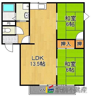 フレグランス南町 F棟(2LDK/1階)の間取り写真