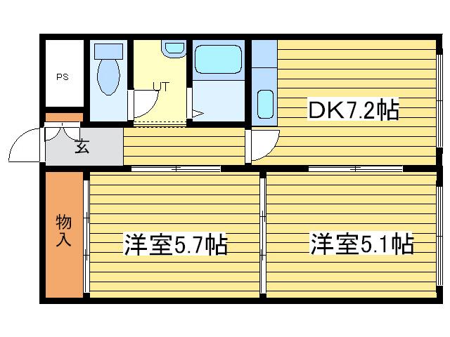 ライフゾーン野口(2DK/3階)の間取り写真
