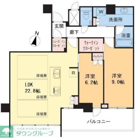 プレミスト天神赤坂タワー1909(2LDK/19階)の間取り写真
