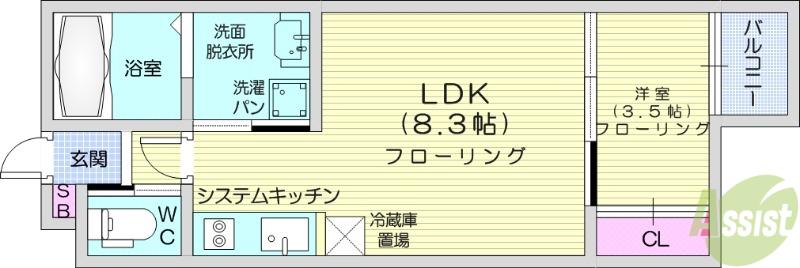 マイティ松が丘(1LDK/2階)の間取り写真