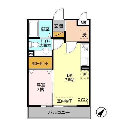 クレストフォート(1DK/3階)の間取り写真