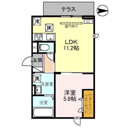D-ROOM盛岡本宮 D棟(1LDK/1階)の間取り写真
