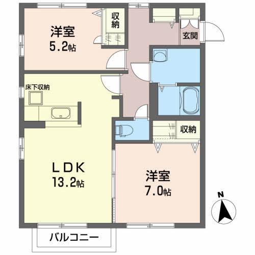 プレジール・パルクII(2LDK/1階)の間取り写真