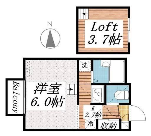 PUR田尻(1K/2階)の間取り写真