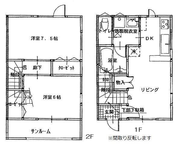 アップルハウス六戸(2LDK/1階)の間取り写真