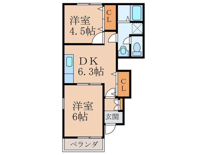 リバーサイド美夜古D(2DK/1階)の間取り写真