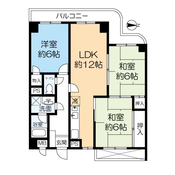 エランド-ル武庫之荘(3LDK/3階)の間取り写真