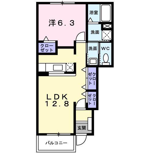 サンマリーン中万田B(1LDK/1階)の間取り写真