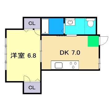 CASA山手町(1DK/1階)の間取り写真