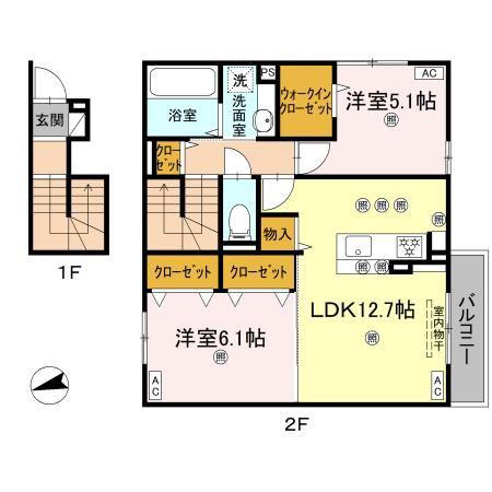 セジュール六条C棟(2LDK/2階)の間取り写真