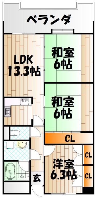 山内ヴィラージュ井堀(3LDK/10階)の間取り写真