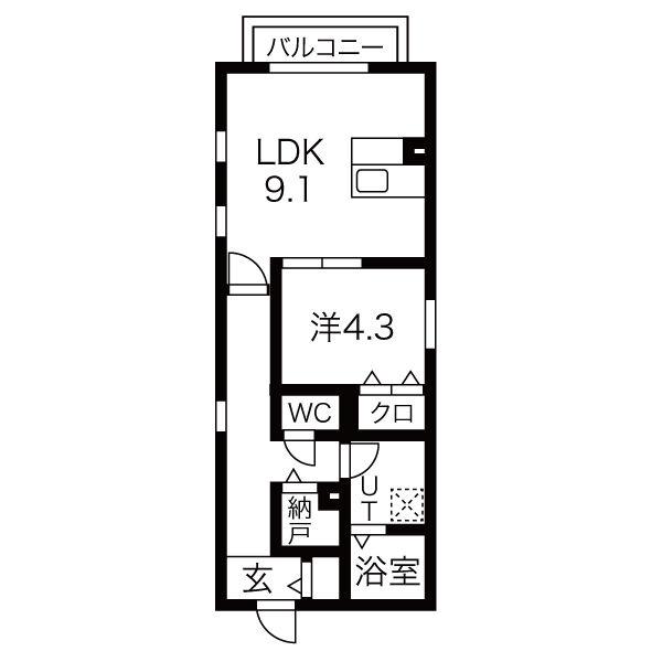 ANECIS川名(1LDK/3階)の間取り写真