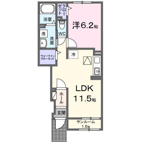 コンフォーティア トクミツ(1LDK/1階)の間取り写真