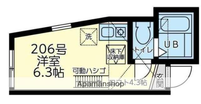 ユナイト田浦ベラクルス・メヒコ(ワンルーム/2階)の間取り写真