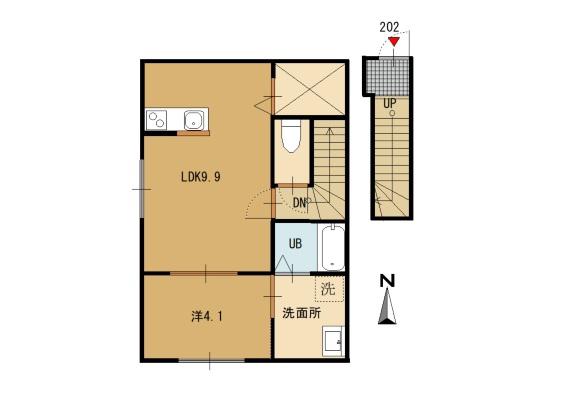 倉梯町アパート(1LDK/2階)の間取り写真