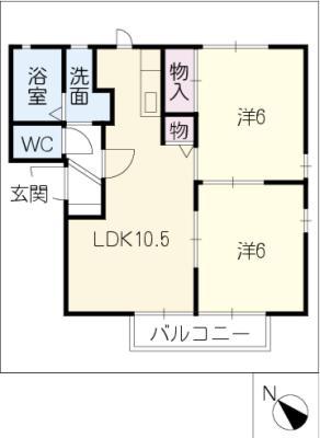 パピヨン寺本C棟(2LDK/2階)の間取り写真