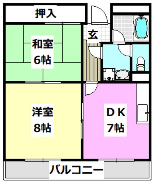 CASA庄屋(2DK/2階)の間取り写真