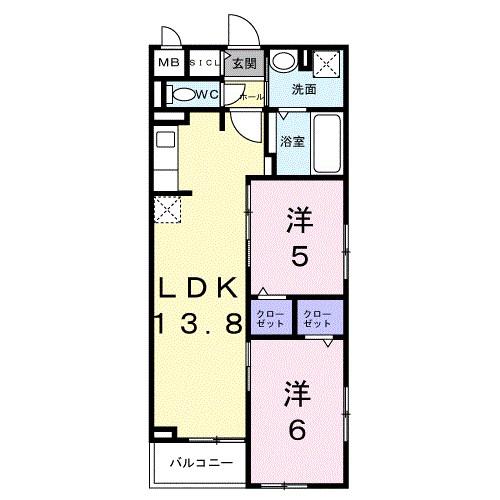 BANKSIA(2LDK/3階)の間取り写真