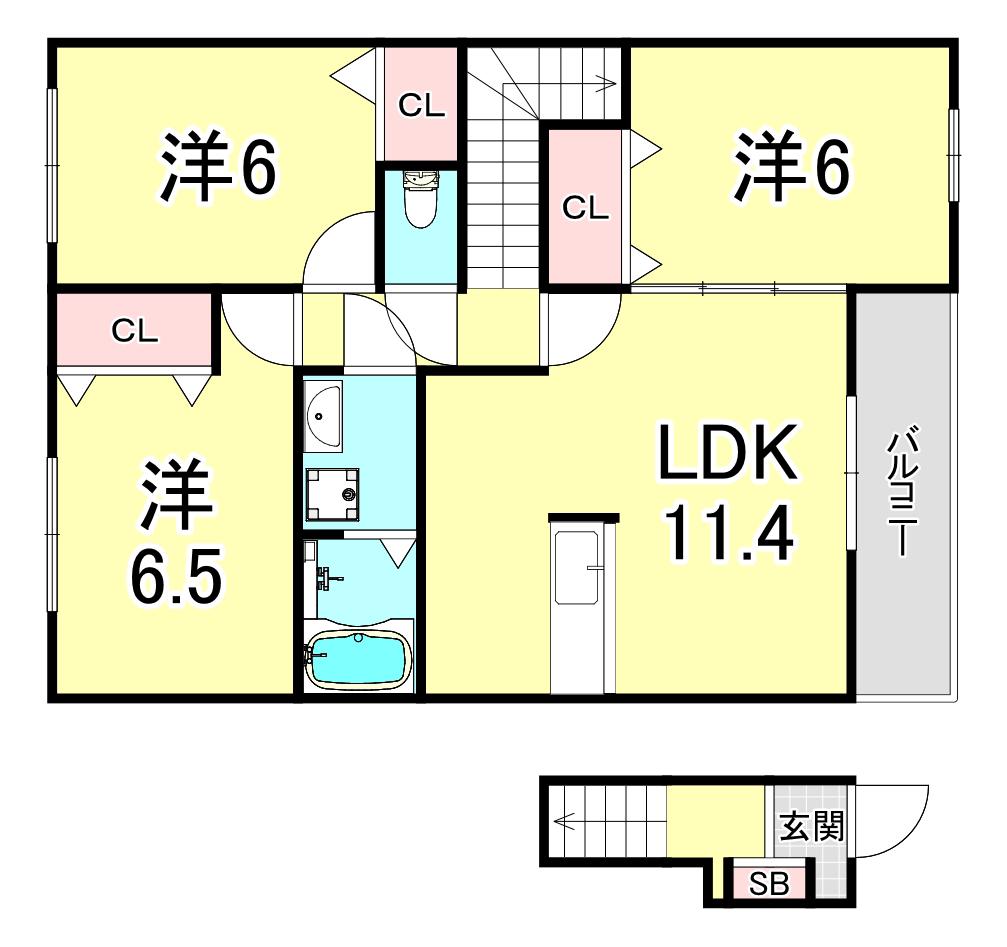 シャトー・シモハタ2(3LDK/2階)の間取り写真