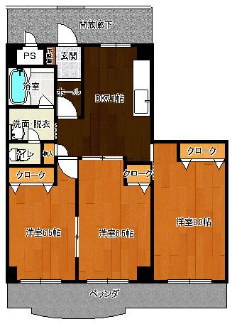 シトロン壱番館(3DK/4階)の間取り写真