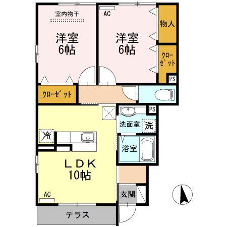 スイングガーデン A(2LDK/1階)の間取り写真