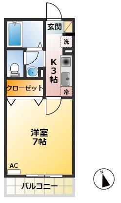 モンテローザ(1K/1階)の間取り写真