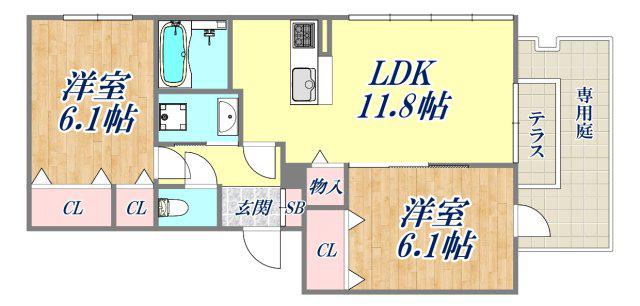 LA MAISON塚口(2LDK/1階)の間取り写真