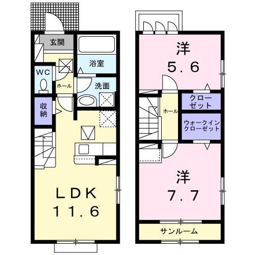 K.Z WILL H(2LDK/1階)の間取り写真