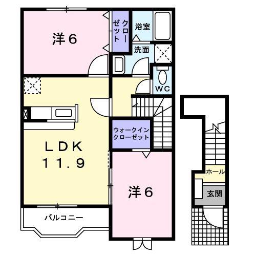 ガーデンヒル・ヴァイオレットB(2LDK/2階)の間取り写真
