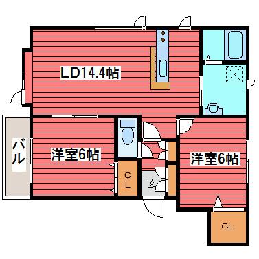グロワール・エリ(2LDK/1階)の間取り写真