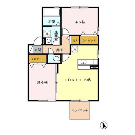 リビングダウン寒沢C(2LDK/1階)の間取り写真
