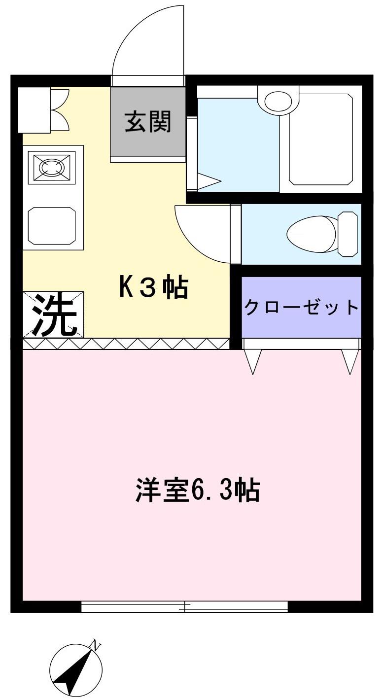 アルカディア(1K/2階)の間取り写真