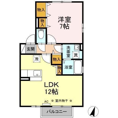 グランモア港北(1LDK/2階)の間取り写真