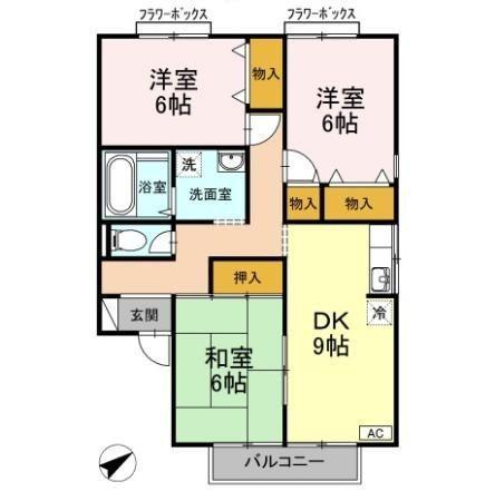 メルグランデA棟(3DK/2階)の間取り写真