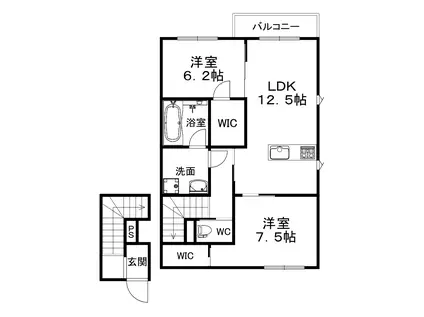 シャーメゾン大将軍(2LDK/2階)の間取り写真