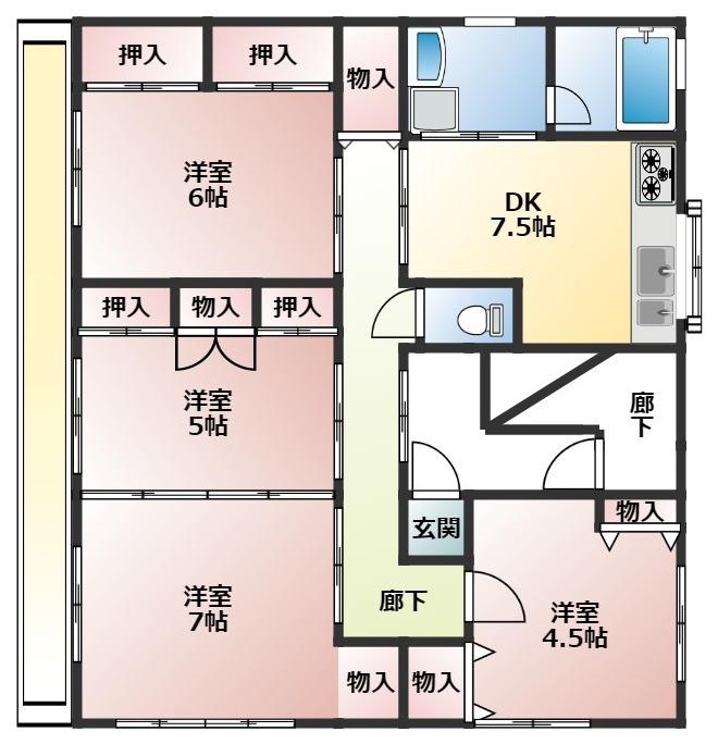 郷野ビル(4DK/3階)の間取り写真