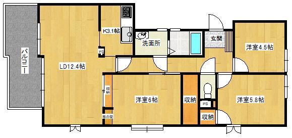 バルミーヒルズ焼山(3LDK/1階)の間取り写真