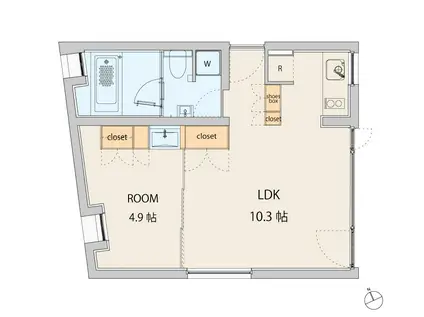 コートモデリア四谷荒木町(1LDK/5階)の間取り写真