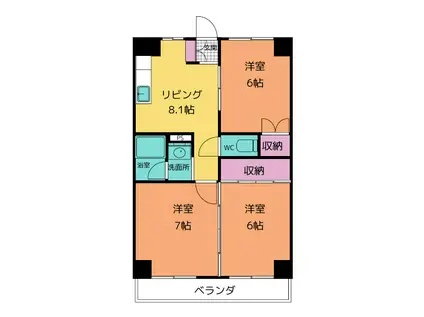 岐南グリーンハイツ(3DK/2階)の間取り写真