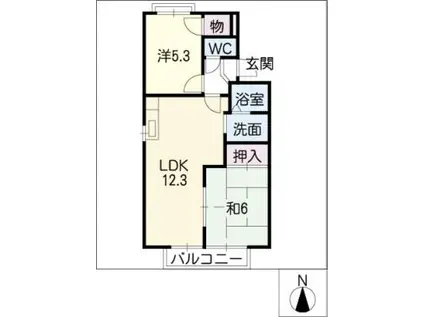ジュネス東山台B棟(2LDK/2階)の間取り写真