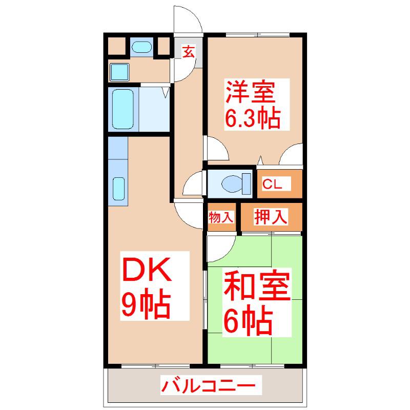 ラポール伊敷(2DK/1階)の間取り写真