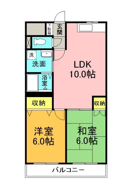 アンフォーラ宮脇(2LDK/1階)の間取り写真