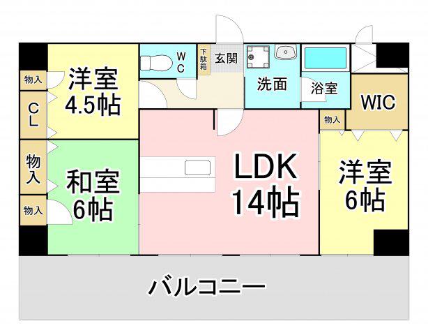パラシオ二島(3LDK/9階)の間取り写真