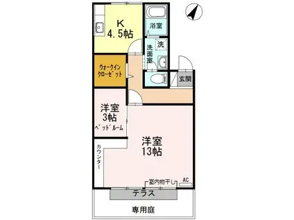 ハイツ オーク B棟(2K/1階)の間取り写真