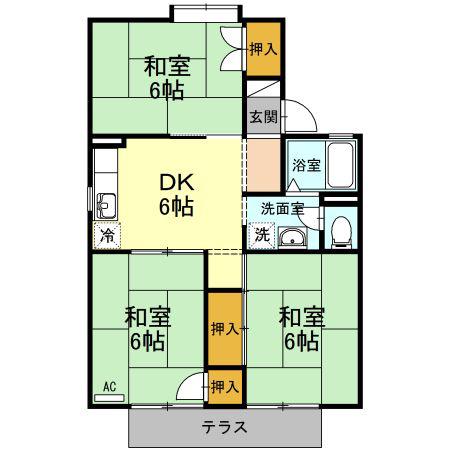 セジュールHANANO B(3DK/1階)の間取り写真