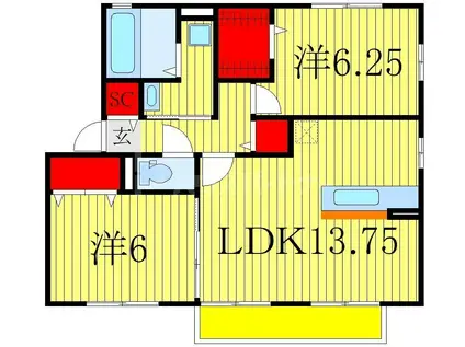 メルベーユ(2LDK/2階)の間取り写真